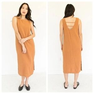 Suunday Dress Cotton Gauze Midi Tank in Meerkat Tan